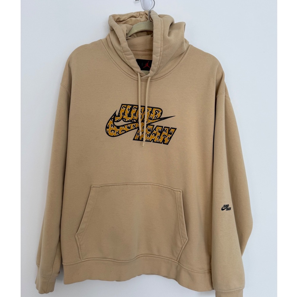 Jordan Flight MVP Jumpman Cheetah Print Fleece Mens Size Large Nike Hoodie Tan